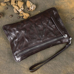 Cool Wrinkled Leather Mens Brown Long Wallet Wristlet Wallet Black Clutch Wallet for Men - iwalletsmen