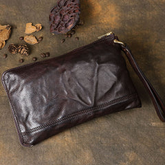Cool Wrinkled Leather Mens Brown Long Wallet Wristlet Wallet Black Zipper Clutch Wallet for Men - iwalletsmen