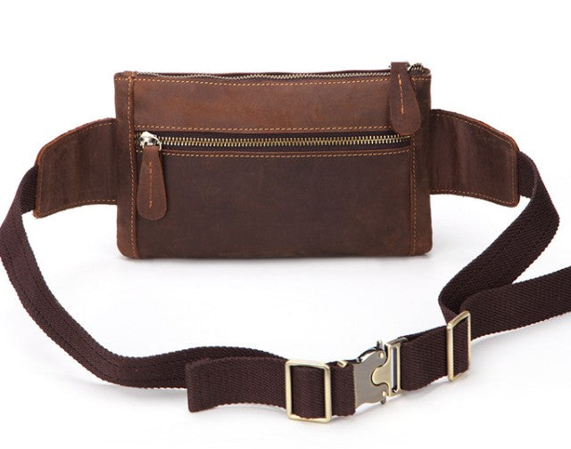 Top Layer Cowhide Men's Belt Bag For Casual Outdoor Mobile Phone Bag, Genuine Leather Waist Bag