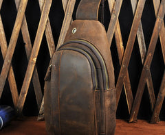 Cool Brown Mens Leather Chest Bags Sling Bag One Shoulder Backpack For Men - iwalletsmen