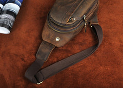 Cool Brown Mens Leather Chest Bags Sling Bag One Shoulder Backpack For Men - iwalletsmen
