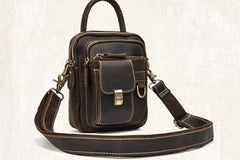 Cool Black Coffee Leather Men Vintage Mini Handbag Small Shoulder Bags Messenger Bag For Men - iwalletsmen