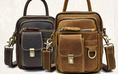 Cool Black Coffee Leather Men Vintage Mini Handbag Small Shoulder Bags Messenger Bag For Men - iwalletsmen