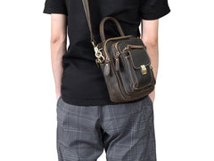 Cool Black Coffee Leather Men Vintage Mini Handbag Small Shoulder Bags Messenger Bag For Men - iwalletsmen