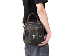 Cool Black Coffee Leather Men Vintage Mini Handbag Small Shoulder Bags Messenger Bag For Men - iwalletsmen