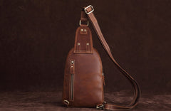 Cool Dark Brown Mens Leather One Shoulder Backpack Chest Bag Sling Bag For Mens - iwalletsmen