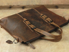 Cool Dark Brown Leather Men Vintage Briefcase 13inch laptop Shoulder Bag Work Bag For Men - iwalletsmen