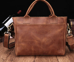 Cool Brown Leather Mens Vintage Small Briefcase Work Bag Shoulder Bag For Men - iwalletsmen