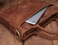 Cool Brown Leather Mens Vintage Small Briefcase Work Bag Shoulder Bag For Men - iwalletsmen