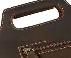 Vintage Leather Men Work 11inch Briefcase Handbag Shoulder Bags Work Bag For Men - iwalletsmen