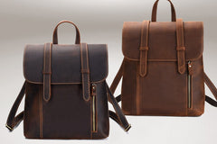Cool Brown Leather Mens Backpack School Backpack Satchel Backpack for Men - iwalletsmen