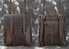 Cool Brown Leather Mens Backpack School Backpack Satchel Backpack for Men - iwalletsmen