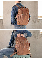 Cool Black Leather Mens Travel Large Backpack Work Handbag 16 inches Work Backpack For Men - iwalletsmen