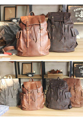 Cool Black Leather Mens Travel Large Backpack Work Handbag 16 inches Work Backpack For Men - iwalletsmen