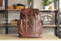 Cool Black Leather Mens Travel Large Backpack Work Handbag 16 inches Work Backpack For Men - iwalletsmen