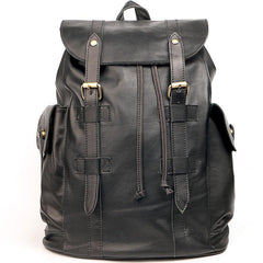 Cool Black Leather Mens Travel Large Backpack Work Handbag 16 inches Work Backpack For Men - iwalletsmen