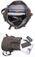 Cool Black Leather Mens Travel Large Backpack Work Handbag 16 inches Work Backpack For Men - iwalletsmen