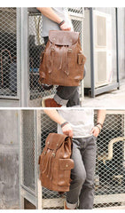 Cool Black Leather Mens Travel Large Backpack Work Handbag 16 inches Work Backpack For Men - iwalletsmen