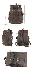 Cool Black Leather Mens Travel Large Backpack Work Handbag 16 inches Work Backpack For Men - iwalletsmen