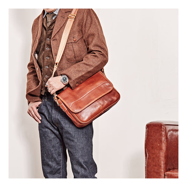 Casual Black Leather Mens Messenger Bag Side Bag Leather Brown Courier Bag For Men - iwalletsmen