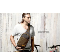 Green Canvas Sling Backpack Men's Sling Bag Coffee Chest Bag Canvas One shoulder Backpack For Men - iwalletsmen