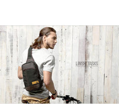 Green Canvas Sling Backpack Men's Sling Bag Coffee Chest Bag Canvas One shoulder Backpack For Men - iwalletsmen
