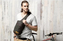 Green Canvas Sling Backpack Men's Sling Bag Coffee Chest Bag Canvas One shoulder Backpack For Men - iwalletsmen