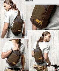 Green Canvas Sling Backpack Men's Sling Bag Coffee Chest Bag Canvas One shoulder Backpack For Men - iwalletsmen