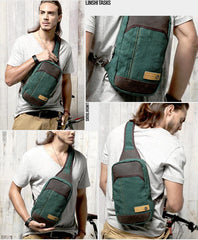 Green Canvas Sling Backpack Men's Sling Bag Coffee Chest Bag Canvas One shoulder Backpack For Men - iwalletsmen