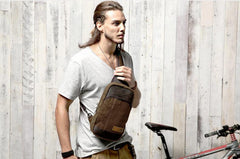 Green Canvas Sling Backpack Men's Sling Bag Coffee Chest Bag Canvas One shoulder Backpack For Men - iwalletsmen