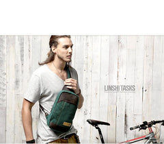 Green Canvas Sling Backpack Men's Sling Bag Coffee Chest Bag Canvas One shoulder Backpack For Men - iwalletsmen