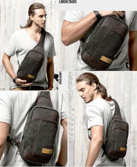 Green Canvas Sling Backpack Men's Sling Bag Coffee Chest Bag Canvas One shoulder Backpack For Men - iwalletsmen