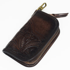 Vintage Embossed Brown Leather Men's Key Wallet Black Key Case Car Car Key Holder For Men - iwalletsmen