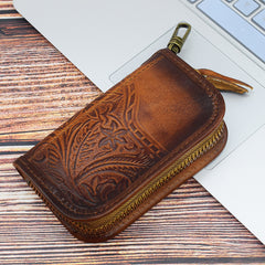 Vintage Embossed Brown Leather Men's Key Wallet Black Key Case Car Car Key Holder For Men - iwalletsmen