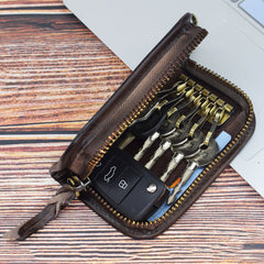 Vintage Embossed Brown Leather Men's Key Wallet Black Key Case Car Car Key Holder For Men - iwalletsmen