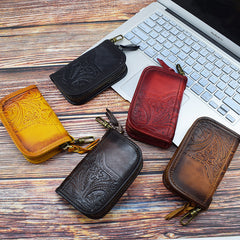 Vintage Embossed Brown Leather Men's Key Wallet Black Key Case Car Car Key Holder For Men - iwalletsmen