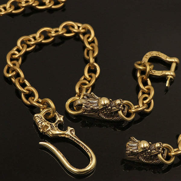 Badass Gold Mens Brass Wallet Chain Pants Chain Dragon Biker Wallet CHain For Men - iwalletsmen