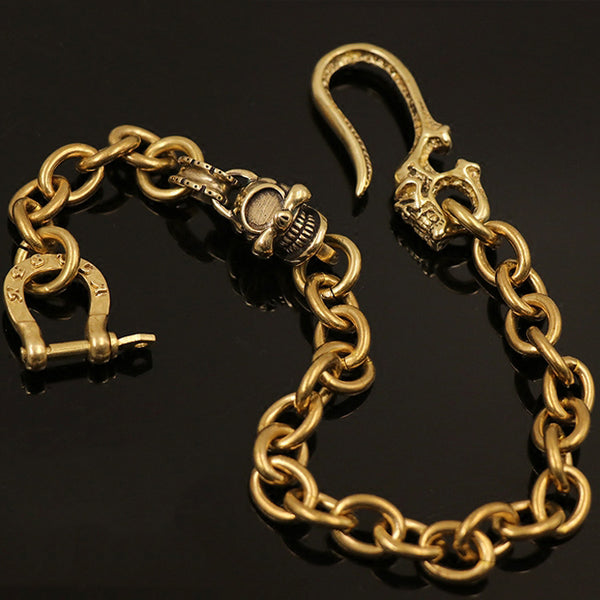 Badass Gold Mens Brass Wallet Chain Pants Chain Skull Biker Wallet CHain For Men - iwalletsmen