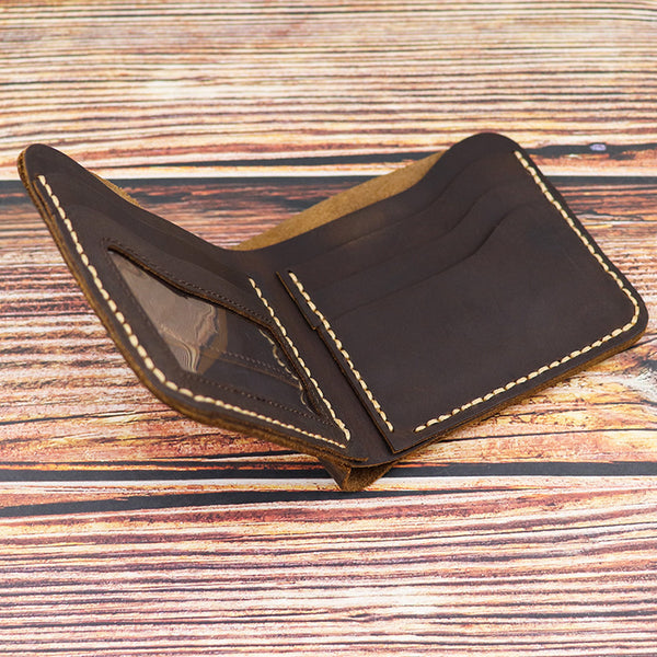 Vintage Dark Brown Leather Men's Small Wallet Bifold billfold Wallet For Men - iwalletsmen