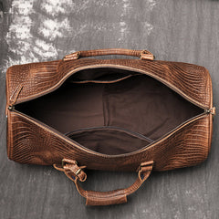 Brown Leather Mens Large Weekender Bag Tree Pattern Duffle Bag Overnight Bag for Men