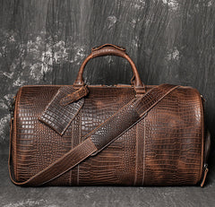 Brown Leather Mens Large Weekender Bag Tree Pattern Duffle Bag Overnight Bag for Men