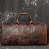 Brown Leather Mens Large Weekender Bag Crocodile Pattern Duffle Bag Overnight Bag for Men