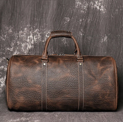 Brown Leather Mens Large Weekender Bag Tree Pattern Duffle Bag Overnight Bag for Men