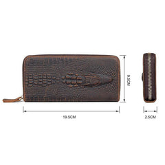 Cool Crocodile Pattern Brown Mens Leather Long Wallet Bifold Zip Long Wallet for Men - iwalletsmen