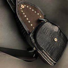 Badass Black Leather Men's Sling Bag Chest Bag One shoulder Backpack Sling Bag For Men - iwalletsmen