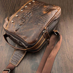 Badass Brown Leather Men's Sling Bag Chest Bag One shoulder Backpack Sling Bag For Men - iwalletsmen