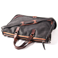 Black Leather Mens Briefcase Work Handbag Vintage Side Bags Handbag For Men