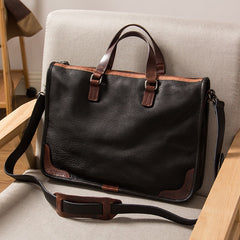 Dark Blue Leather Mens Briefcase Work Handbag Vintage Side Bags Handbag For Men