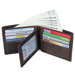 Coffee Mens Leather Bifold Wallet billfold Wallet Vintage Front Pocket Wallet for Men - iwalletsmen