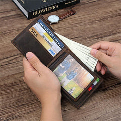 Coffee Mens Leather Bifold Wallet billfold Wallet Vintage Front Pocket Wallet for Men - iwalletsmen